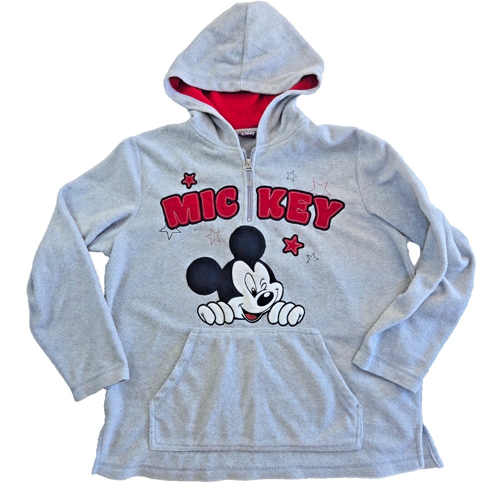 Disney Mickey‎ Mouse Womens 2XL 1/4 Zip Fleece Hoodie Sweatshirt Gray VTG Y2K